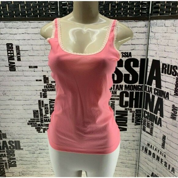 Cosabella L Coral Pink Mesh Lace Trim Tank Top - Picture 1 of 6